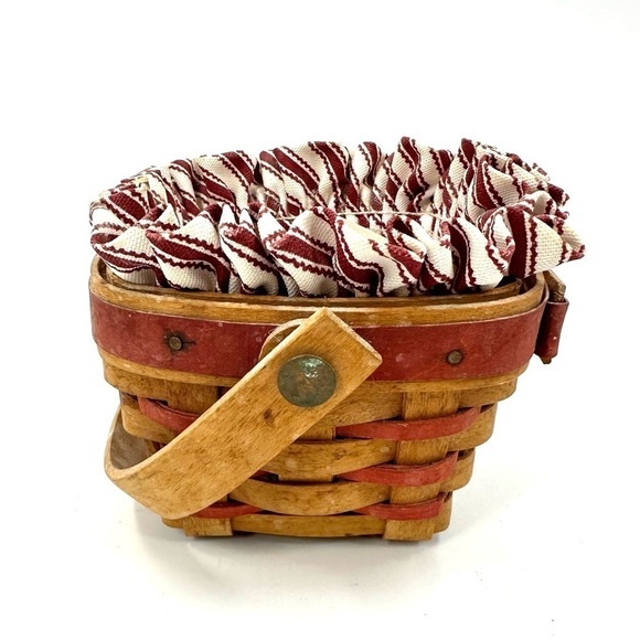 Vtg Longaberger Sweetheart Sentiments Basket 1995 Red Ticking Stripe Liner - Picture 14 of 14